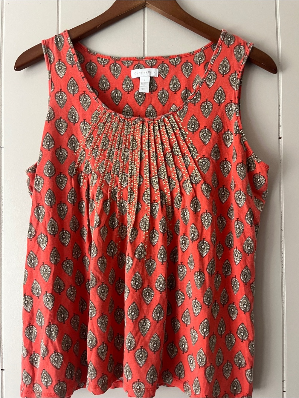 Charter Club Coral Tank with Printed Teardrop Motif